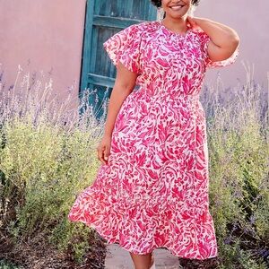 Lane Bryant Pink Floral pintucked tiered Dress Sz 18 New